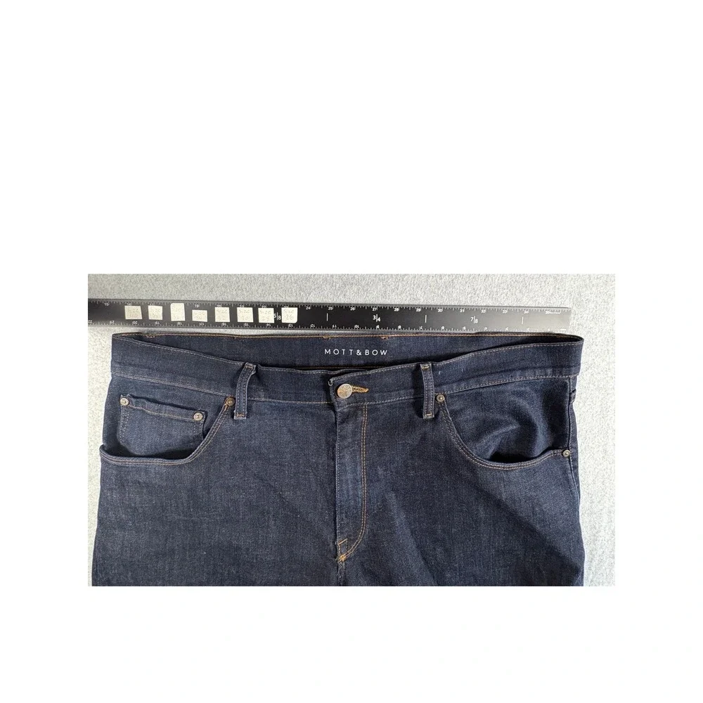 Mott & Bow Straight Jeans Mens 40x32 Blue Denim Premium Stretch Dark Wash Rugged